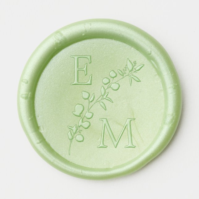 Eucalyptus Sprig Modern Monogram Wedding Wax Seal Sticker (Front)