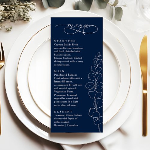 Eucalyptus Spring Navy Blue Wedding Dinner