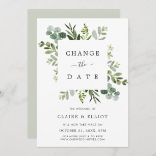 Eucalyptus Square Wreath Change the Date Wedding Invitation