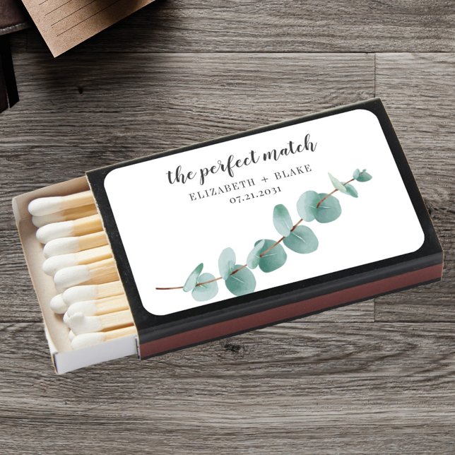 Eucalyptus Stem Rustic Botanical Fall Wedding Matchboxes (Eucalyptus Stem Wedding Favor Matchboxes)