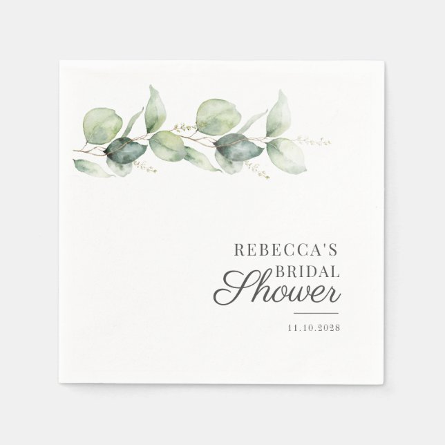 Eucalyptus Succulent Botanical Bridal Shower Napkins (Front)