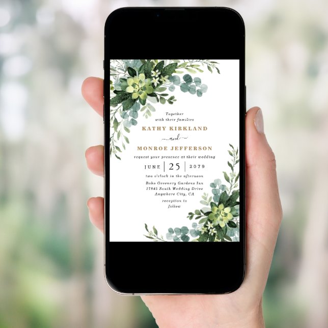 Eucalyptus Succulent Elegant Boho Greenery Wedding Invitation (Front Digital)