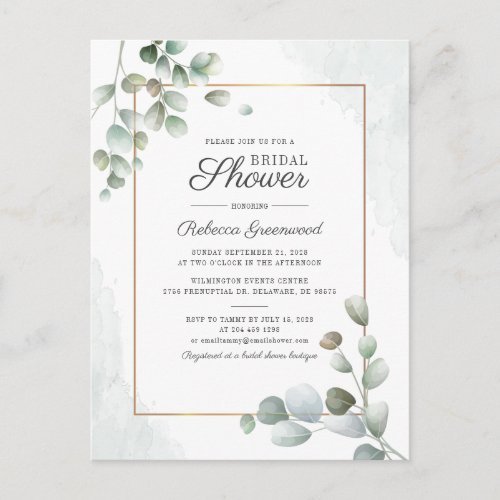 Eucalyptus Succulent Geometric Bridal Shower Invitation Postcard