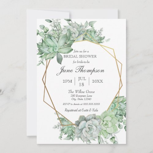 Eucalyptus Succulent Greenery Border Bridal Shower Invitation