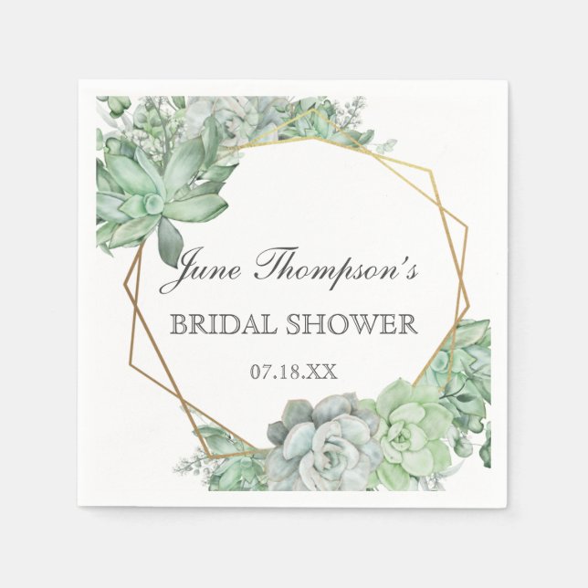 Eucalyptus Succulent Greenery Border Bridal Shower Napkins (Front)