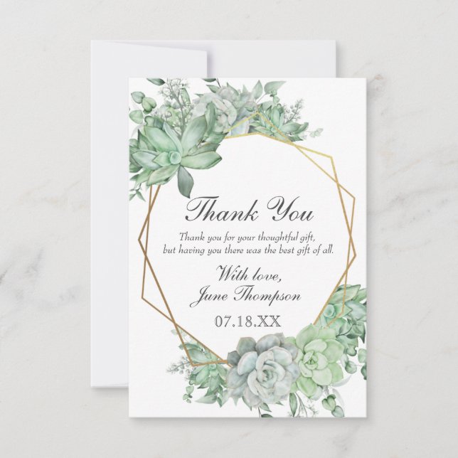 Eucalyptus Succulent Greenery Border Bridal Shower Thank You Card (Front)