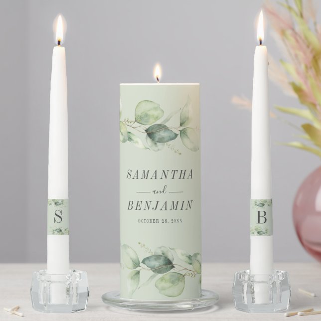 Eucalyptus Succulent Greenery Botanical Wedding Unity Candle Set (In Situ)