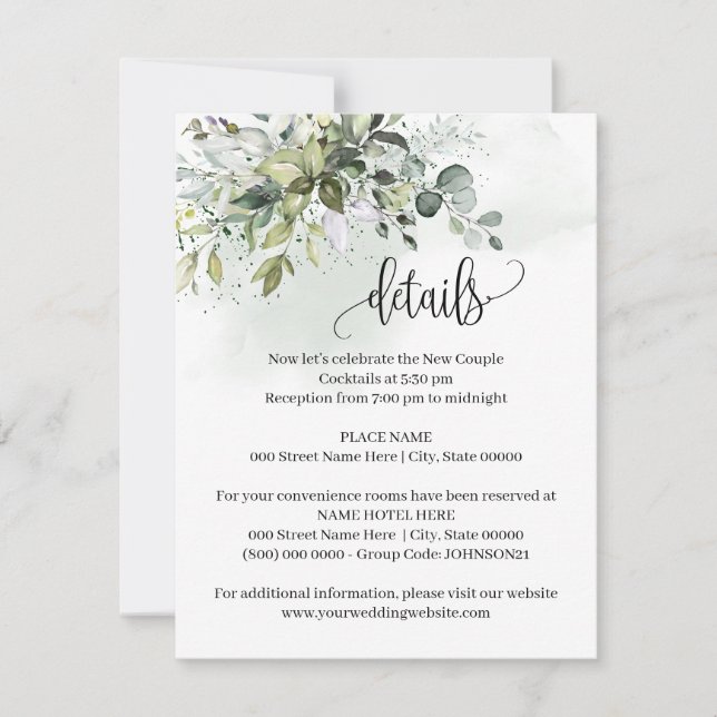 Eucalyptus Succulent Greenery Details Insert Card (Front)