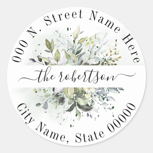 Eucalyptus succulent greenery return address classic round sticker