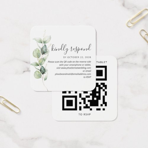 Eucalyptus Succulent QR Code Wedding RSVP Card