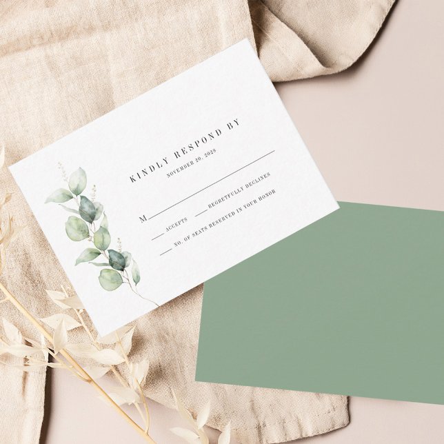 Eucalyptus Succulent Wedding RSVP Card (Eucalyptus Greenery Wedding RSVP Response Card)