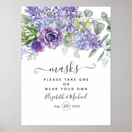 Eucalyptus Succulents Wedding Face Masks Poster