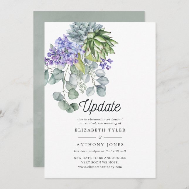 Eucalyptus Succulents Wedding Postponement Invitation (Front/Back)