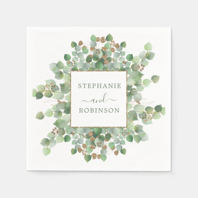 Eucalyptus Summer Greenery Wedding Napkins (Front)