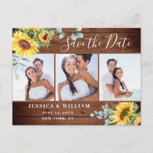 Eucalyptus Sunflower 3 PHOTO Wedding Save the Date Announcement Postcard