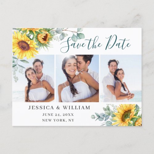 Eucalyptus Sunflower 3 PHOTO Wedding Save the Date Announcement Postcard