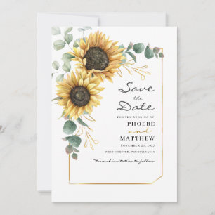 Eucalyptus Sunflower Botanical Geometric Save The Date