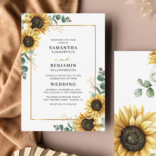 Eucalyptus Sunflower Botanical Wedding Invitation | Zazzle