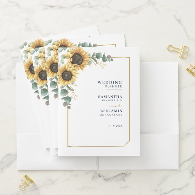 Eucalyptus Sunflower Botanical Wedding Planner Pocket Folder (In Situ)
