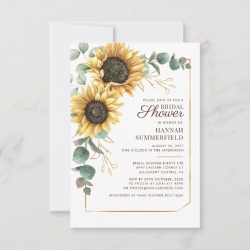 Eucalyptus Sunflower Bridal Shower Botanical Invitation