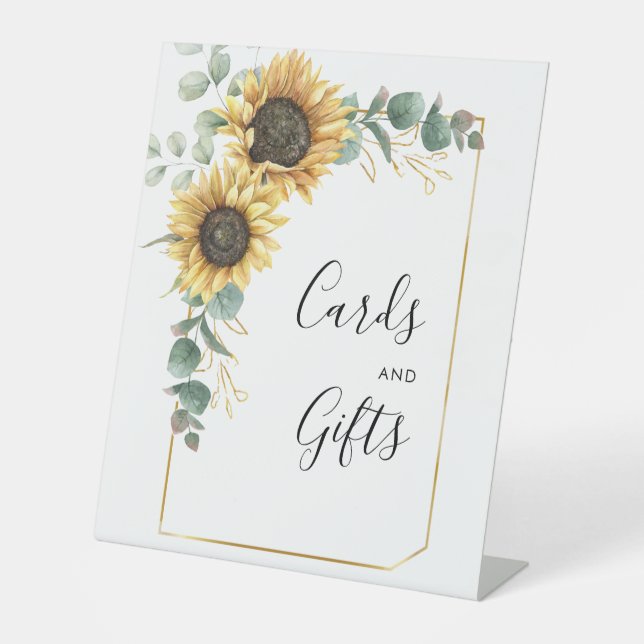 Eucalyptus Sunflower Bridal Shower Cards and Gifts Pedestal Sign (Front)