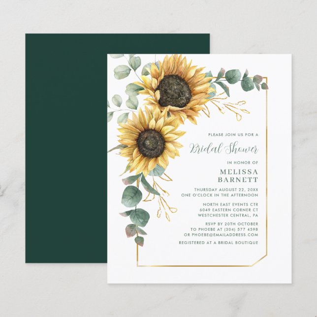 Eucalyptus Sunflower Bridal Shower Invitation (Front/Back)