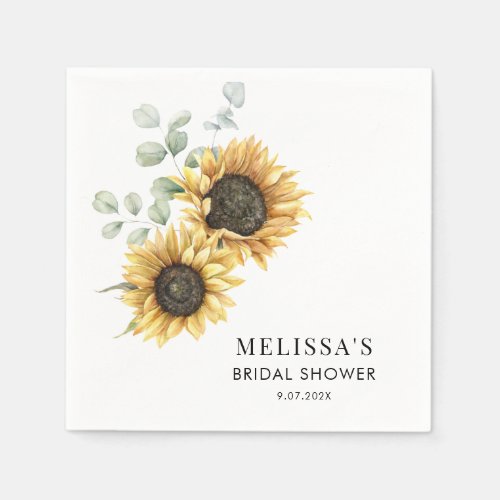 Eucalyptus Sunflower Bridal Shower Paper Napkins