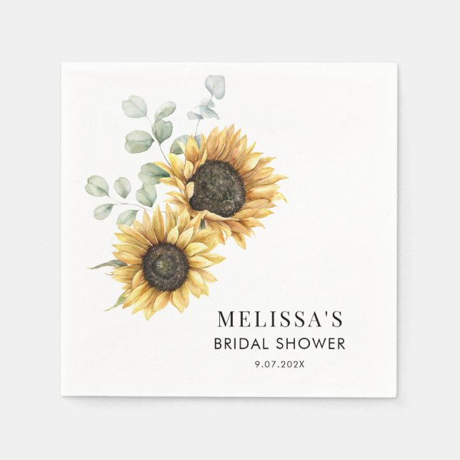 Eucalyptus Sunflower Bridal Shower Paper Napkins (Front)