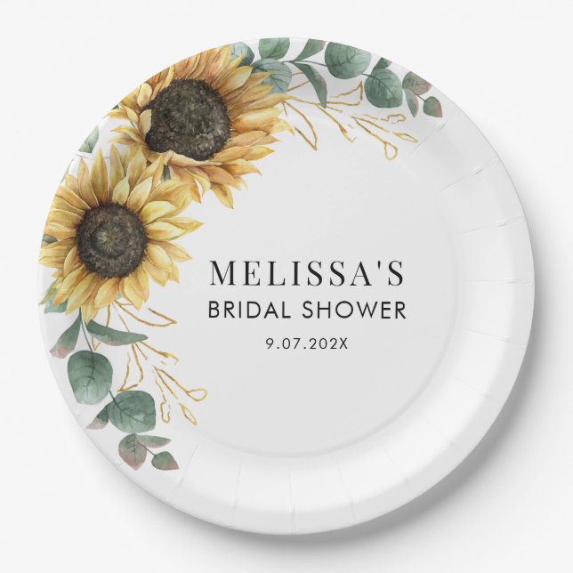 Eucalyptus Sunflower Bridal Shower Paper Plates (Front)