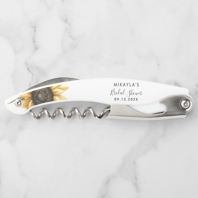 Eucalyptus Sunflower Bridal Shower Thank You Waiter's Corkscrew (Back)
