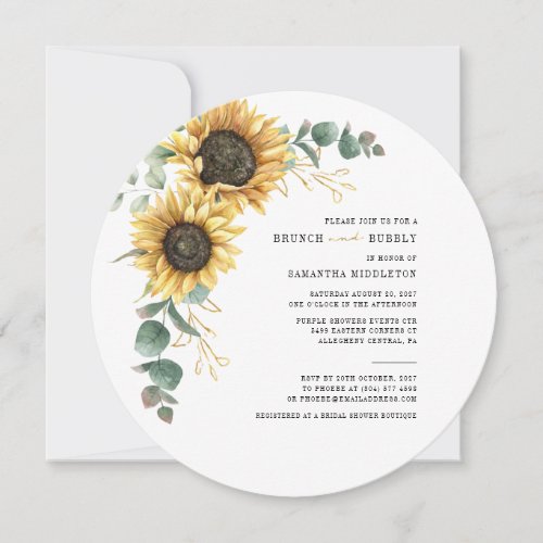 Eucalyptus Sunflower Brunch Bubbly Bridal Shower Invitation