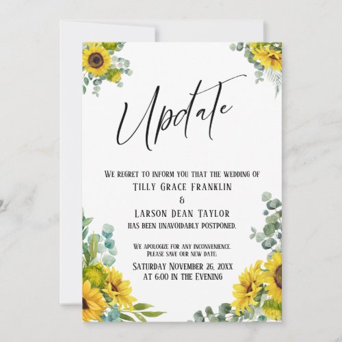 Eucalyptus Sunflower Delayed Wedding Update Card