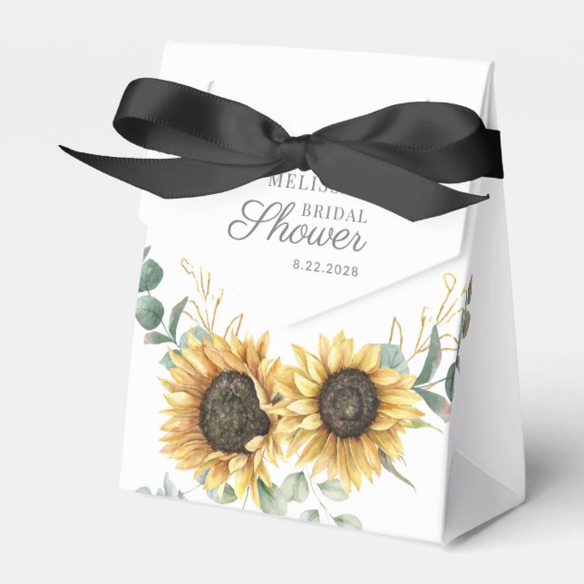Eucalyptus Sunflower Floral Bridal Shower Favor Boxes (Front Side)