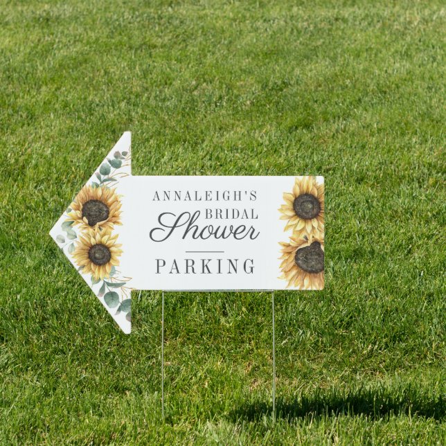 Eucalyptus Sunflower Floral Bridal Shower Parking Sign (Insitu)