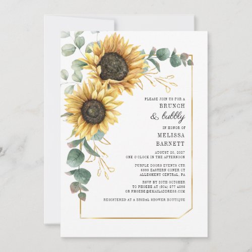 Eucalyptus Sunflower Floral Brunch and Bubbly Invitation