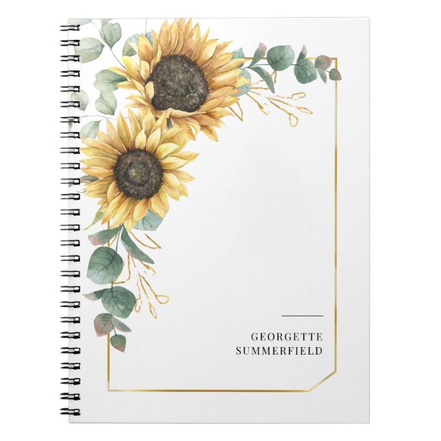 Eucalyptus Sunflower Floral Geometric Notebook (Front)