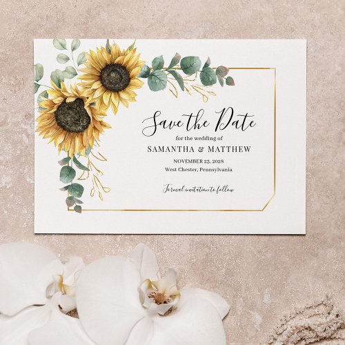 Eucalyptus Sunflower Floral Geometric Save The Date