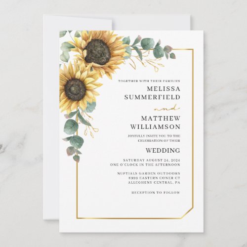 Eucalyptus Sunflower Floral Geometric Wedding Invitation