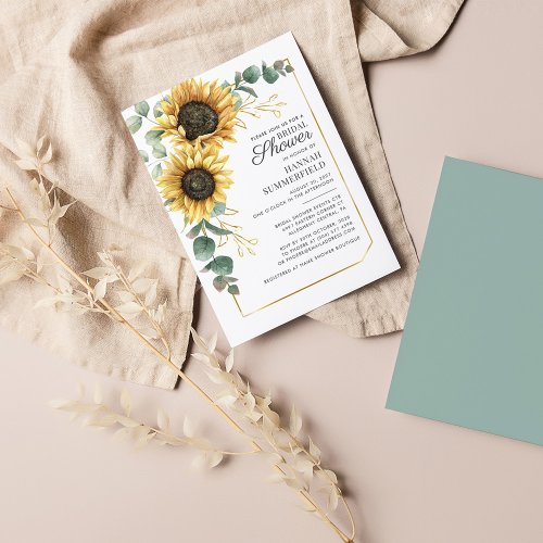 Eucalyptus Sunflower Floral Greenery Bridal Shower Invitation