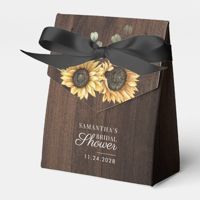 Eucalyptus Sunflower Floral Rustic Bridal Shower Favor Boxes (Front Side)