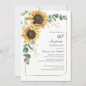 Eucalyptus Sunflower Floral Script 60th Birthday Invitation (Front)
