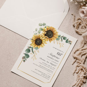 Eucalyptus Sunflower Floral Script 60th Birthday Invitation