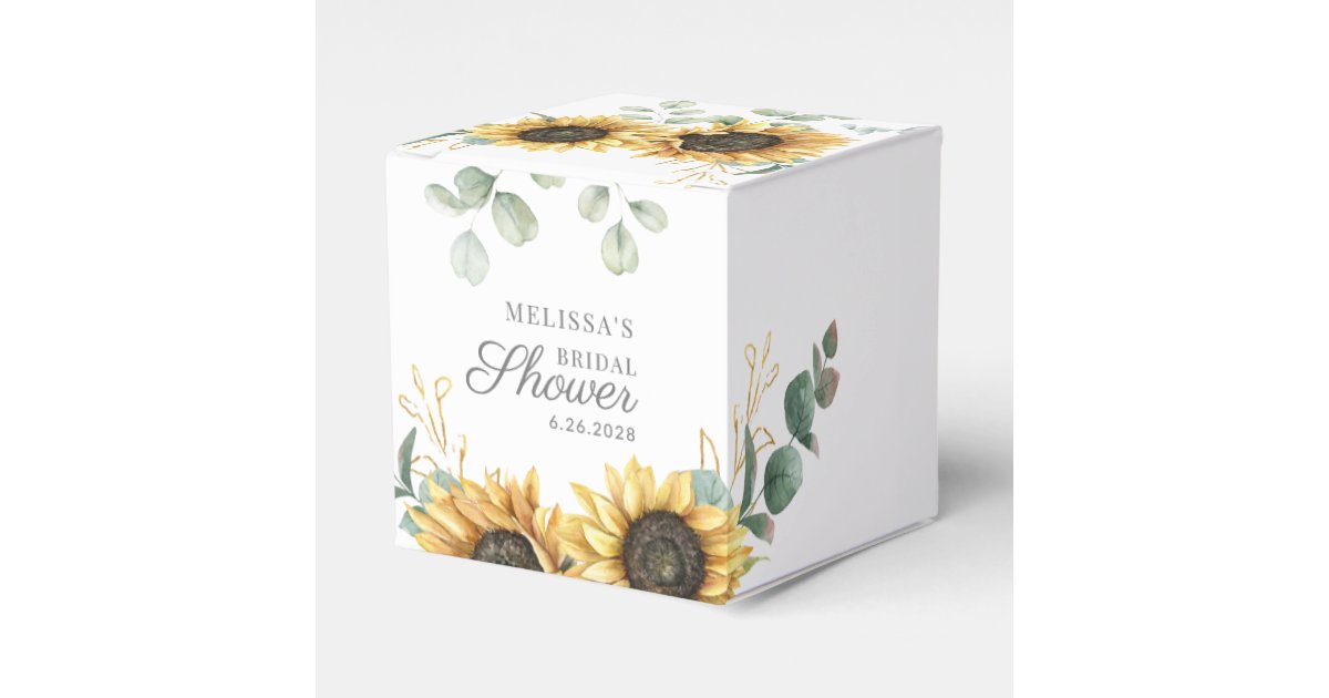 Sunflower Text Box Box Eucalyptus Sunflower Floral Script Bridal Shower Favor Boxes | Zazzle