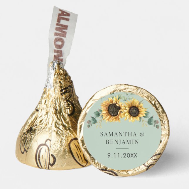 Eucalyptus Sunflower Floral Watercolor Wedding Hershey®'s Kisses® (Front)