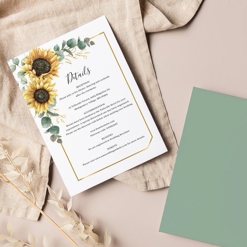 Eucalyptus Sunflower Floral Wedding Details Card