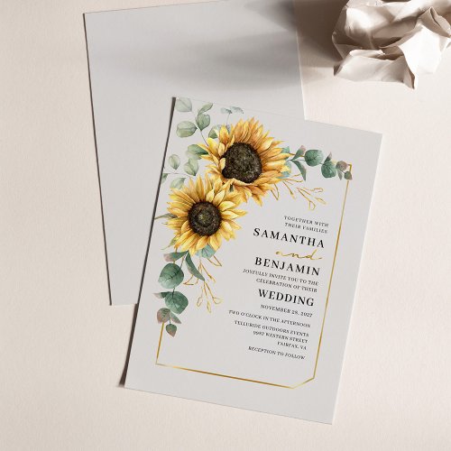 Eucalyptus Sunflower Floral Wedding Invitation