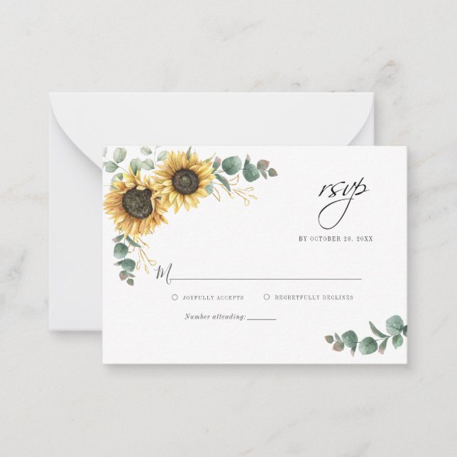 Eucalyptus Sunflower Floral Wedding RSVP Card (Front)