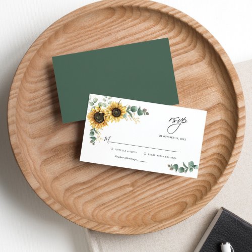 Eucalyptus Sunflower Floral Wedding RSVP Card