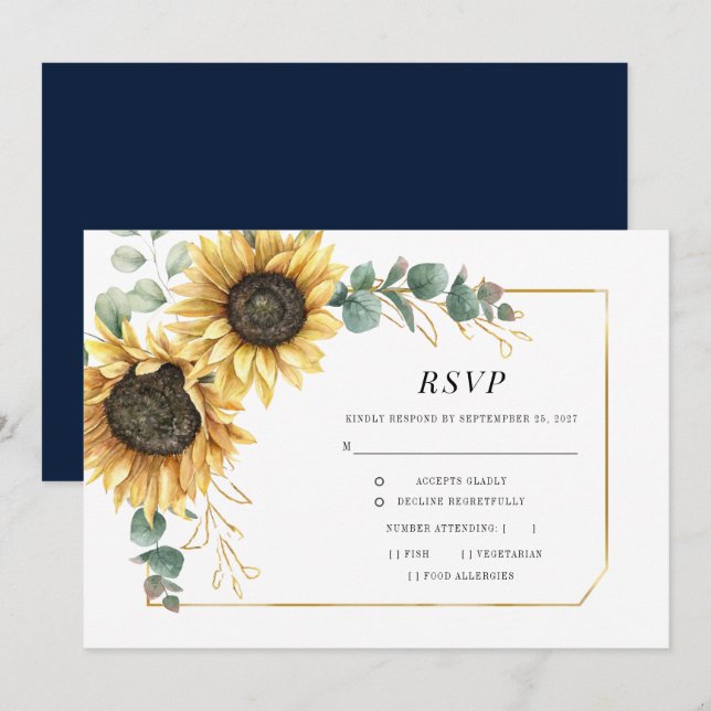 Eucalyptus Sunflower Floral Wedding RSVP Card (Front/Back)