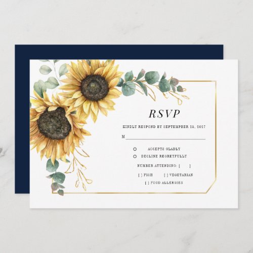 Eucalyptus Sunflower Floral Wedding RSVP Card